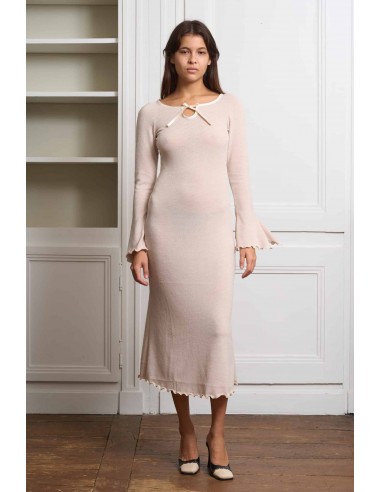 Beige Jersey Midi fitted Dress with beige satin link À commander