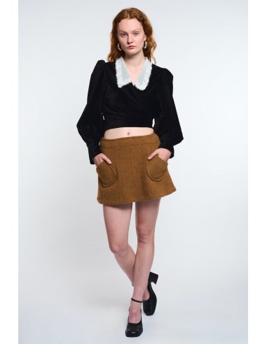 LA POUPETTE RUNWAY LOOK 5 - AZENOR Honey Brown thick Wool Mini Skirt Paris Déstockage Promo